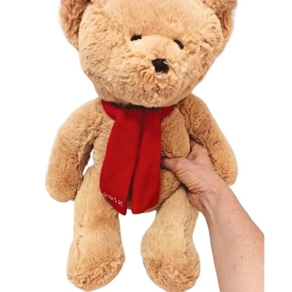 2012 Kohls Plush Teddy Bear 13" Sitting Huggable Toy Beige Tan w Scarf Nostalgia - Picture 6 of 16